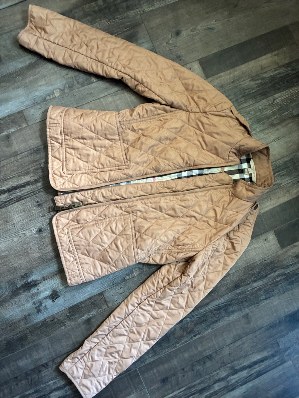 Burberry Quilted Tan Diamond-Pattern Puffer Jacket